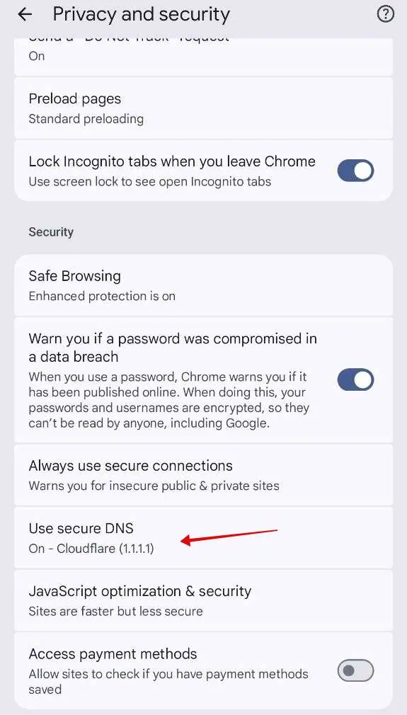 Enable Use Secure DNS